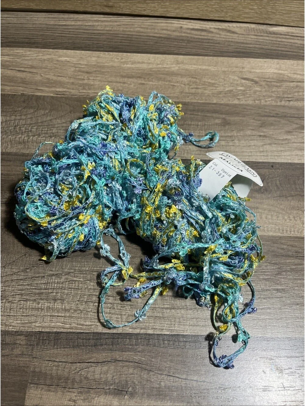 Cascade Yarns Maliza Bouclé Ribbon Yarn Color 31 Gold& Blue 50 g/54 Yds X 2.5